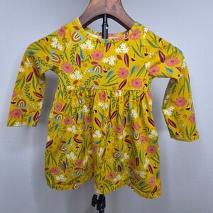 Wonder Nation Girls 4T Yellow Rainbow Snail Floral Long Sleeve Pocket Dress